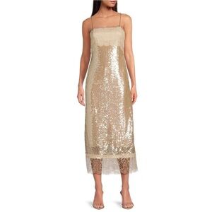 Madelyn Square Neck Sleeveless Sequin Lace Midi Dress